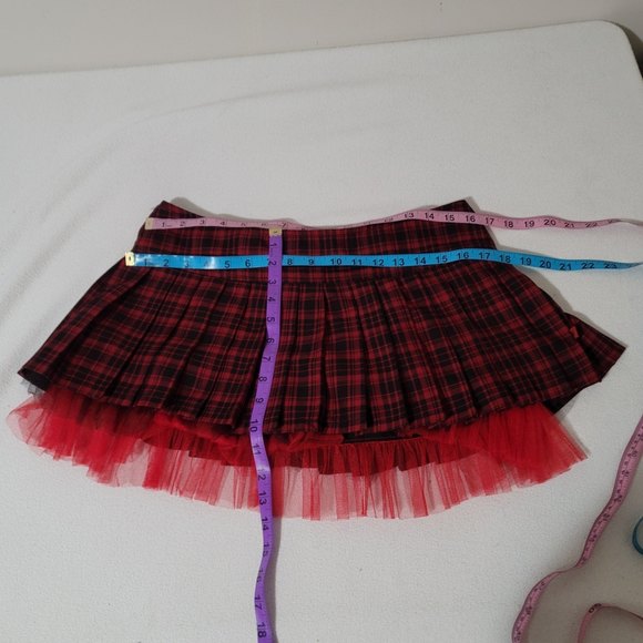 Tripp Royal Bones Plaid Mini Skirt Tulle tutu pleated red black y2k goth l - Picture 6 of 11